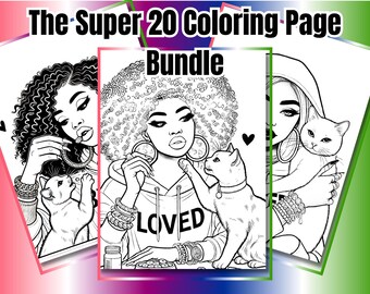 Black Women & Cats Coloring Book: 20-Page Art Bundle (Printable)