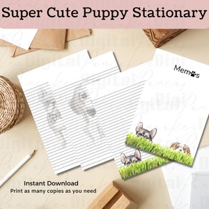 Puppy Dog PRINTABLE Stationery, 4 Digital/ Printable Designs. 3 Sizes 8.5x11 | A4 | A5 pdf for Download | 3 Lined 1 Unlined
