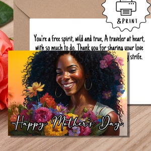 Black Mom Magic: 5 Hochwertige Design Afroamerikaner Muttertag Druckbare Karten | interieur Gedichte Grußkarte Digitaler Selbstdruck