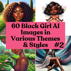 60 Vielseitige afroamerikanische Bilder für Grußkarten, Buchkunst, Aufkleber, Affirmationskarten, Wandkunst, Werbung & mehr, AI Art SUPER Bundle #2