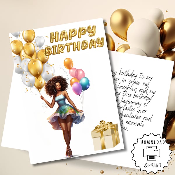 Happy Birthday Bestie Card | Black Girl | Printable Card | Interior Msg | Digital Greeting Card | Self-Print / Text / Email Share