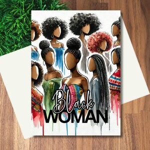 Cartão de saudação em branco para mulher negra | Cartão de saudação para menina negra | Download digital | Cartão para impressão | Enviar por mensagem de texto, e-mail, imprimir em casa