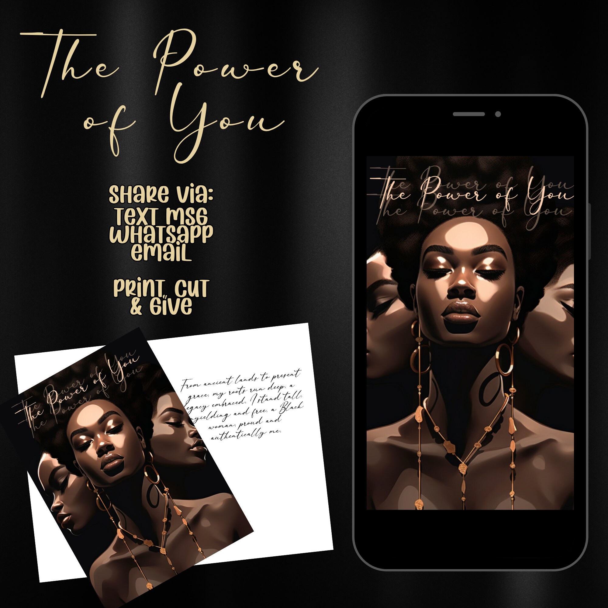 Power of You Affirmation Card Black Girl Printable Card Interior Msg