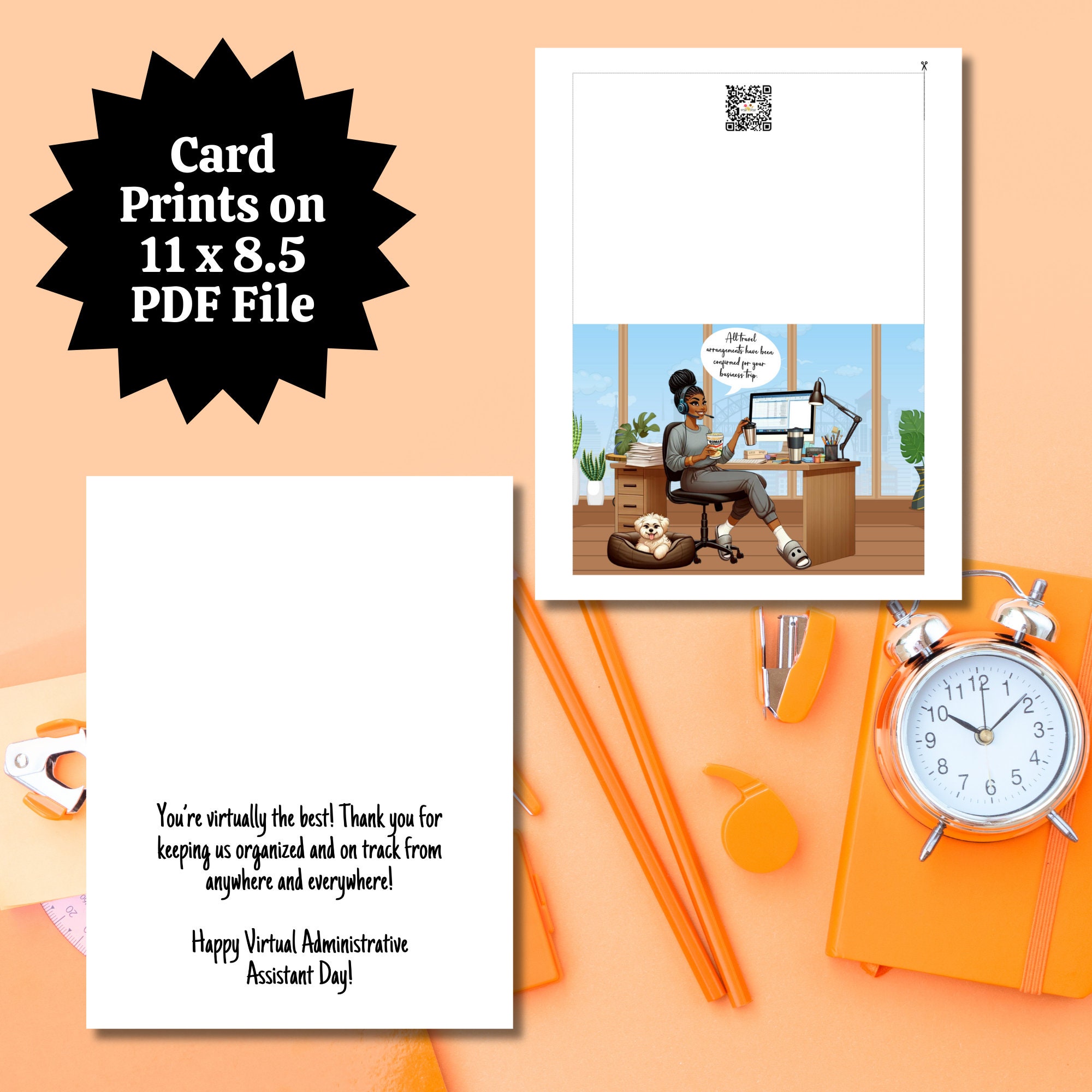 Afro Black Girl Virtual Assistant Card: Admin Day Greeting (digital ...