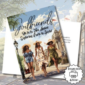 Novias en París Tarjeta de felicitación de afirmación / Chica negra / Tarjeta imprimible / Mensaje interior / Tarjeta digital / Autoimpresión / Texto / Compartir correo electrónico