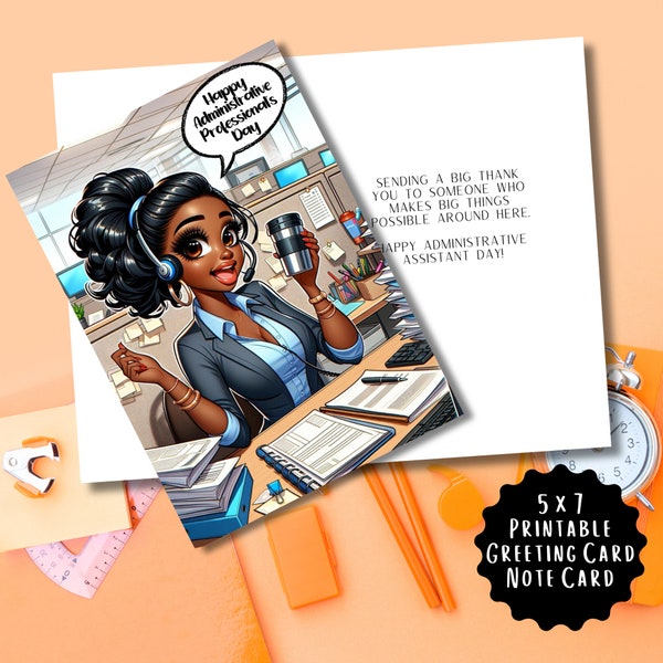 Administrative Assistant Appreciation Card Black Woman | Printable Card | Interior Msg | Digital Greeting Card | Print | Text | Email Share