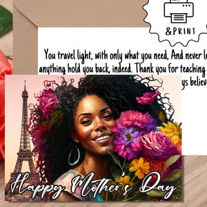 Black Mom Magic: 5 Día de la Madre Afroamericana / Tarjeta imprimible / Mensaje interior / Tarjeta de felicitación digital / Autoimpresión / Texto / Compartir correo electrónico