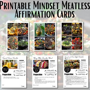 44 Mindset Meatless Journey Affirmation Cards | 44 Vibrant 3x5&#39; Print and Cut Encouragement Cards with a Bonus 24 Easy Meatless Recipe Ebook