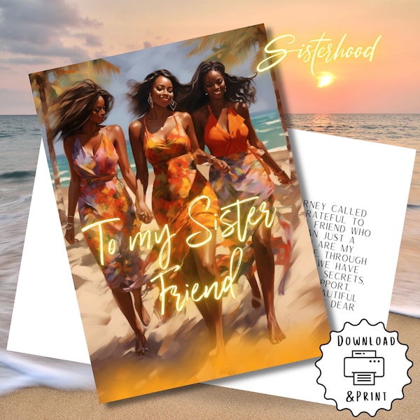 Celebrate Friendship Affirmation Card | Black Girl | Printable Card | Interior Msg | Digital Greeting Card | Self-Print / Text / Email Share