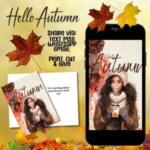 Hello Autumn | Pumpkin Spice | Fall Season Printable Greeting Card | Interior Msg | Digital File Share via Text or Email | Print & Cut, Give