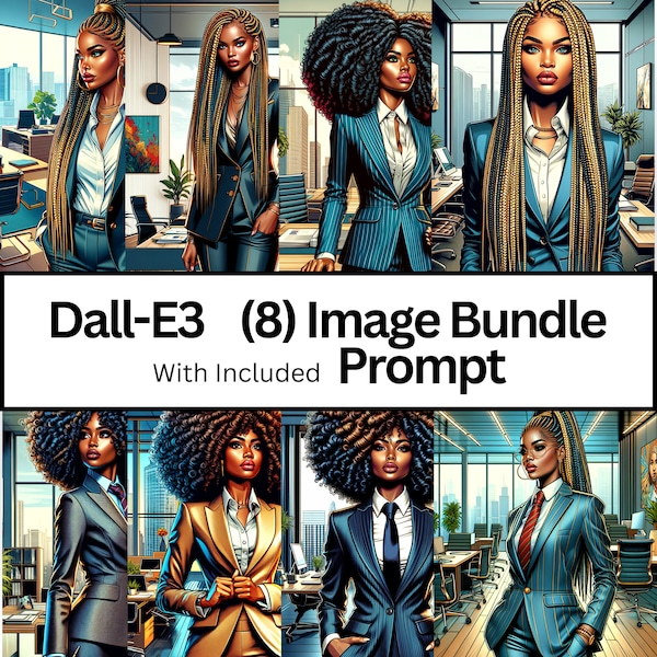 Dall-E3 AI Image Bundle + Bonus Prompt Use for Journal, Planner, Calendar, Sticker Projects and More, (8) Black Women in Suits - Download