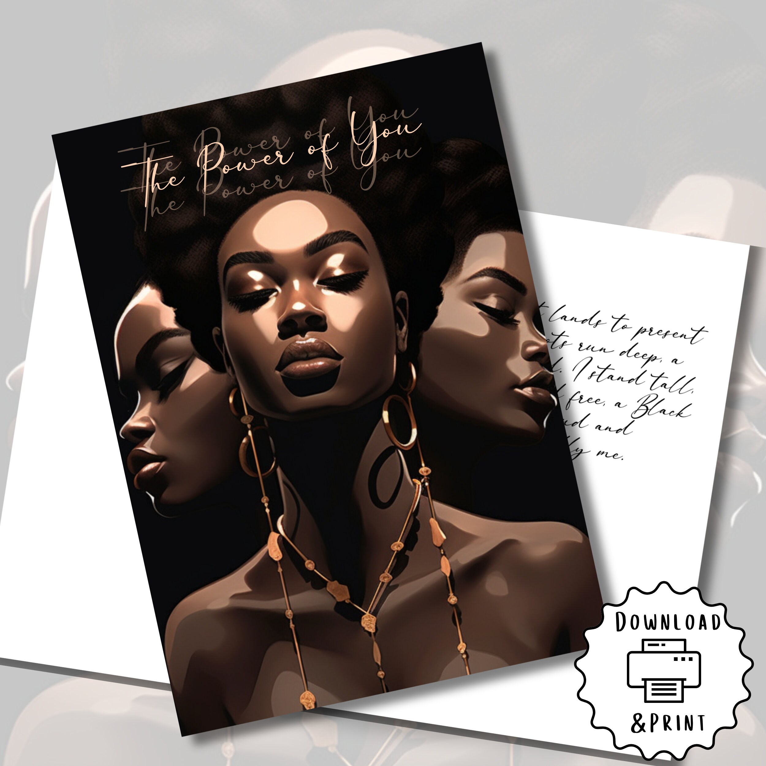 Power of You Affirmation Card Black Girl Printable Card Interior Msg