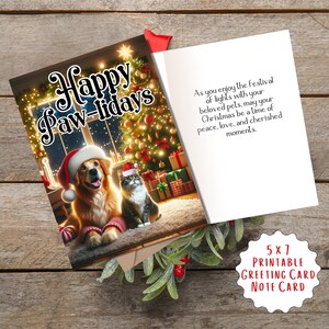 Gelukkige Pawlidays Puppy n Kitty Kerstkaart | Afdrukbare wenskaart | Interieurbericht | Afdrukken en knippen of delen Digitale e-kaart via tekst, e-mail delen