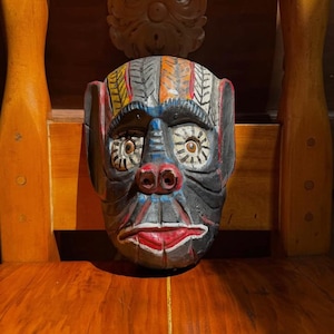 Vintage Guatemalan Folk Art Hand Carved Monkey Mask
