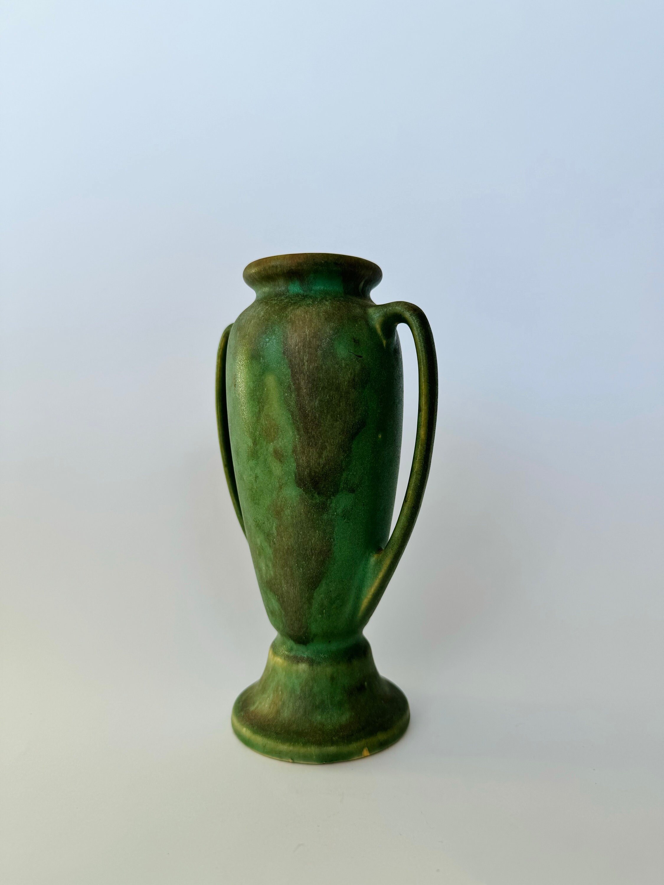 Vintage Green Double Handled Pottery Vase Etsy