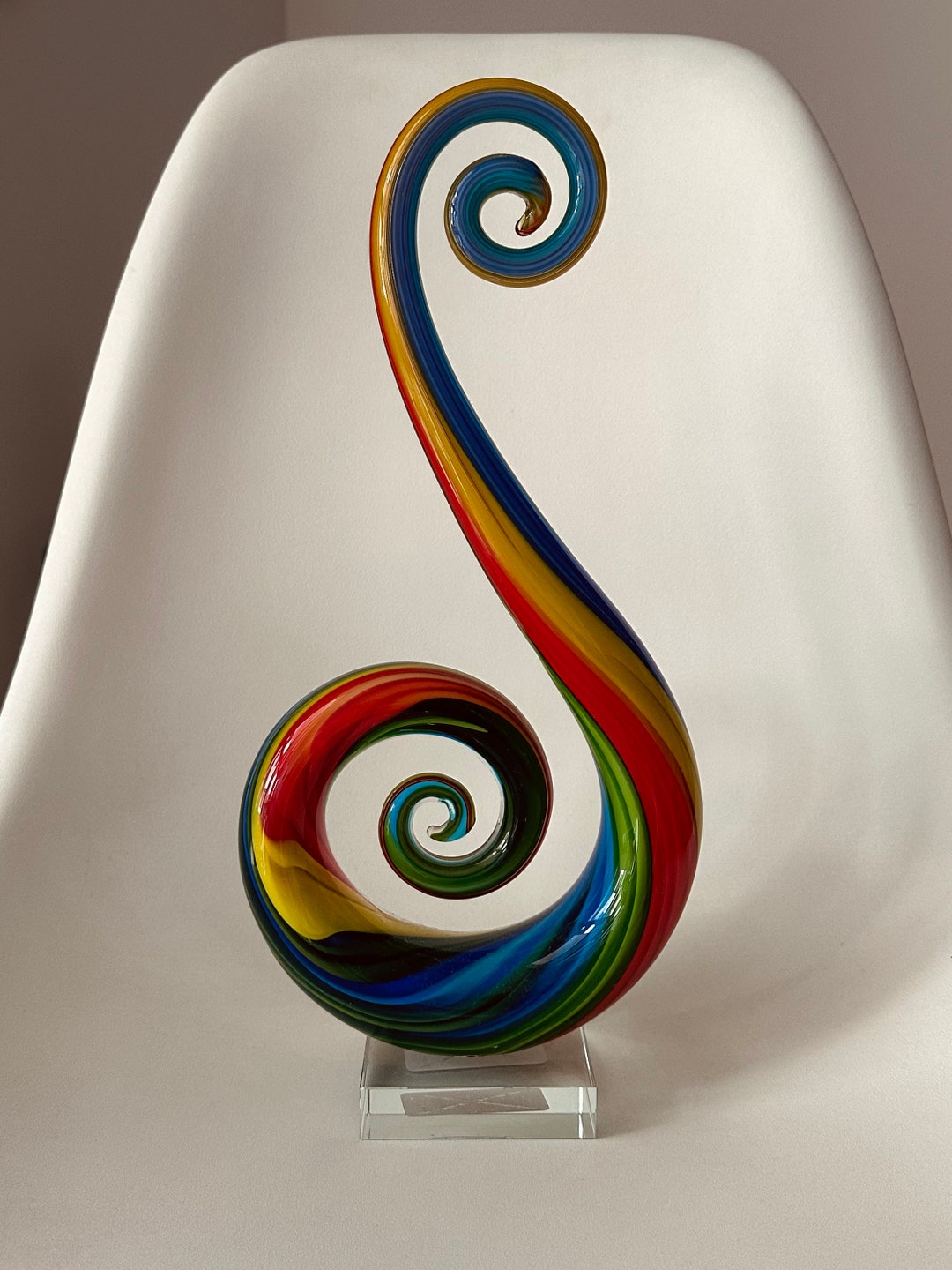 Spiral Art Glass Sculpture. Red Blue Green and Yellow Etsy