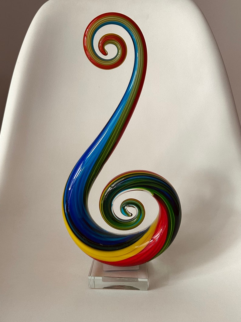 Spiral Art Glass Sculpture. Red Blue Green and Yellow Etsy