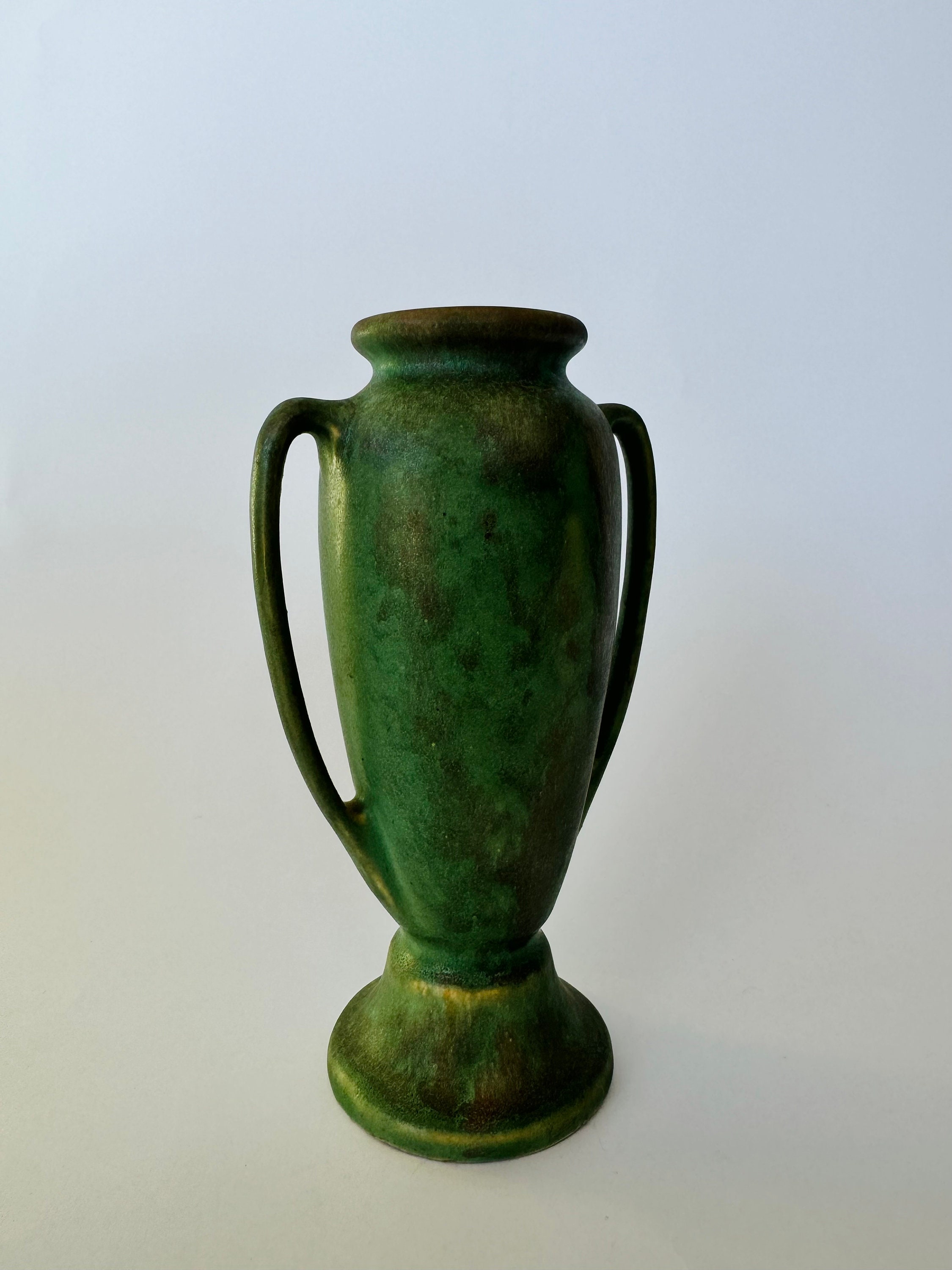 Vintage Green Double Handled Pottery Vase Etsy