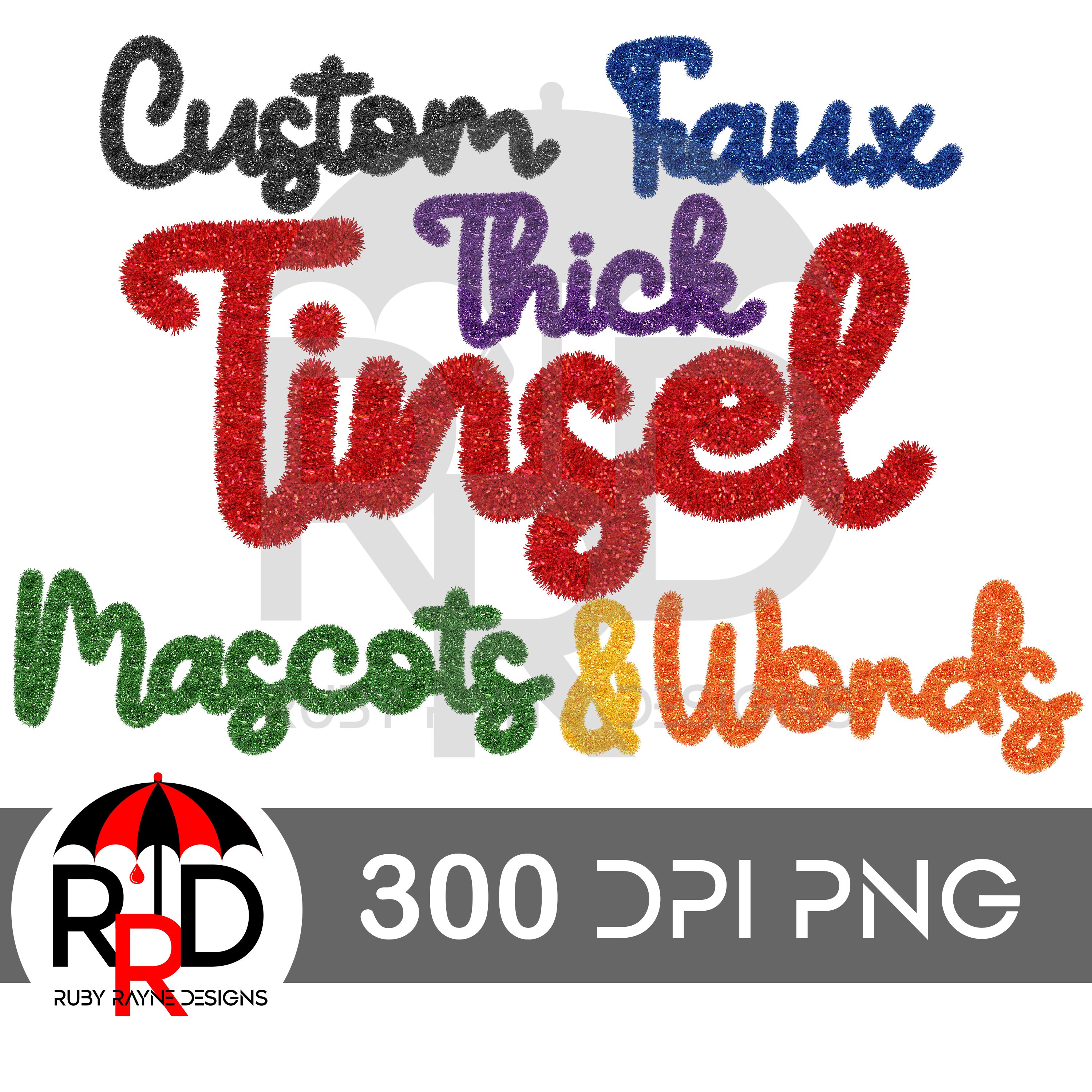 Custom Faux Thick Tinsel Mascot or Word PNG for Sublimation and DTF