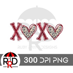 Paillettes finte rosse e leopardate XOXO con cuori PNG per stampe a sublimazione e DTF, paillettes finte PNG, Xoxo, cuori riempiti di leopardo