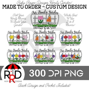 Flores familiares personalizadas con diseño de bolsillo hechas a pedido PNG para sublimación e impresiones DTF, 300 dpi, elige tu flor de nacimiento y la de tu familia