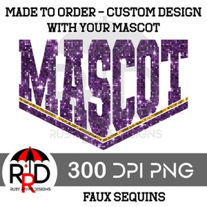 Aangepaste dubbele lijn faux paillettenmascotte op bestelling gemaakt png-bestand voor sublimatie en DTF-prints, 300 dpi, aangepaste schoolsportmascotte met neppailletten
