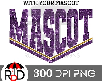 Anpassad dubbellinjed maskot med paljetter, tillverkad på beställning, PNG för sublimering och DTF-utskrifter, 300 dpi, anpassad maskot för skolsport, paljetter