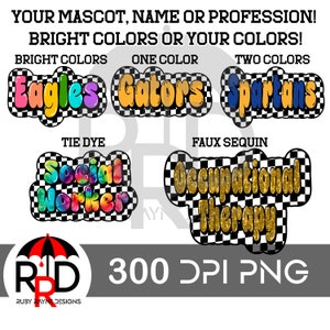 Geblokte vlag Bubble Words PNG voor sublimatie en DTF-afdrukken, 300 dpi, geblokte staten, douane beschikbaar, aangepaste mascotte of namen