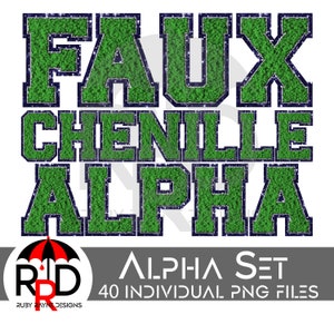 Faux Chenille Green and Navy Alpha Set 300dpi PNGs, Faux Chenille Patches, Digital Design For Sublimation & DTF Printing, Varsity Alphabet