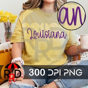 May include: A yellow t-shirt with the text "Louisiana" in purple script. The shirt is being worn by a person and the text "300 DPI PNG" is visible at the bottom of the image.