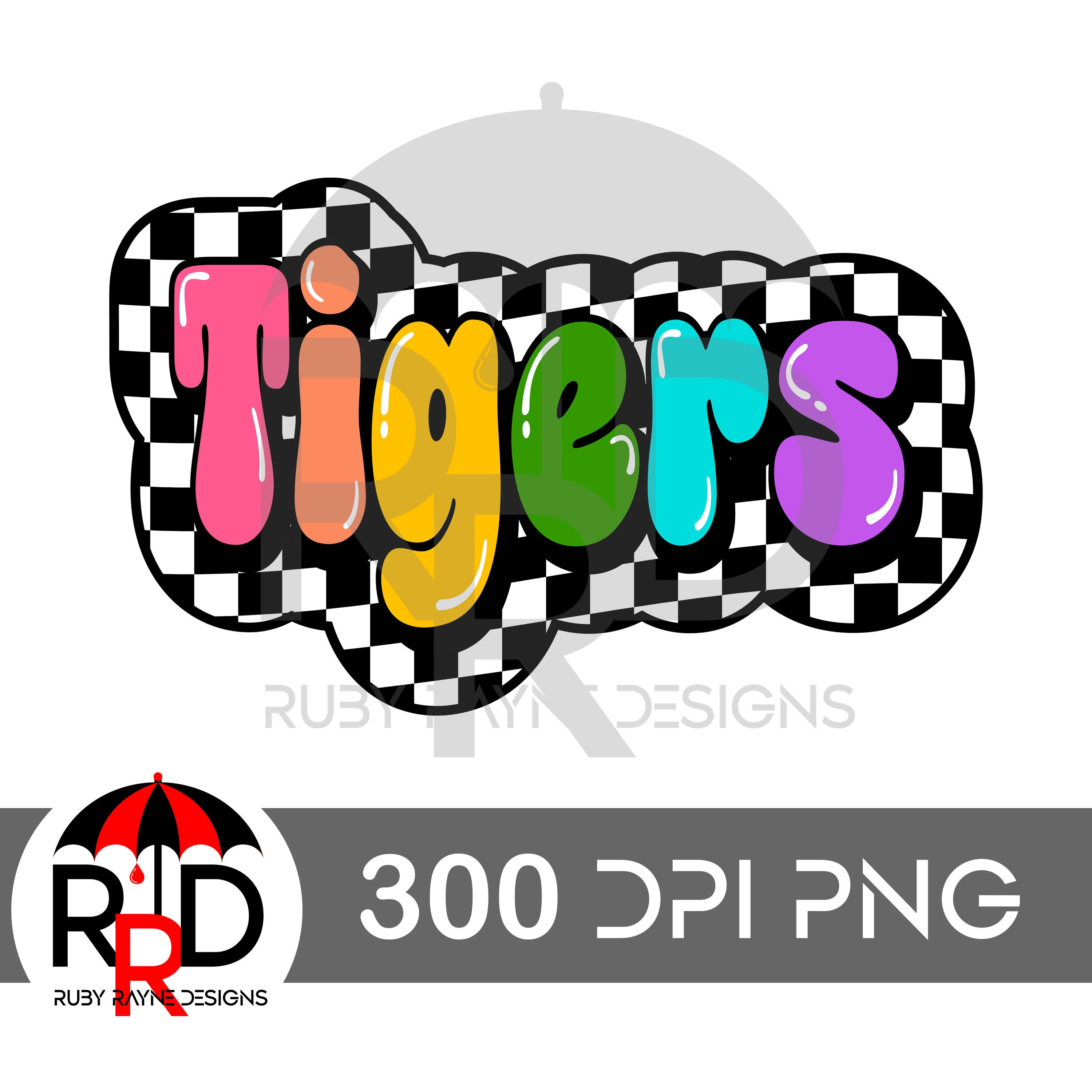 Checkered Flag Bubble Words Tigers PNG for Sublimation and DTF Prints ...