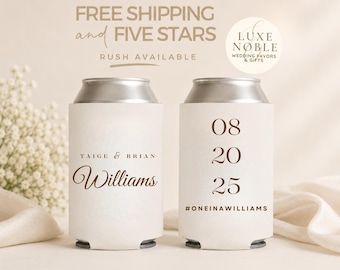 Minimalist Wedding Can Coolers | Modern Wedding Favor | Custom Hashtag Can Coolers | Personalized Wedding Favors, Popular Wedding can cooler