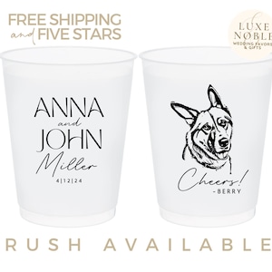 Custom Dog Drawing Wedding Cups: Personalized Reception Barware
