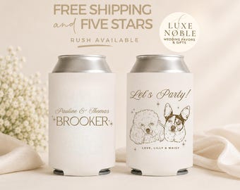 Dog Wedding Can Cooler | Custom Pet Portrait Wedding Favor | Personalized Wedding Can Cooler | Dog Lover Gift | Wedding Drink Favor