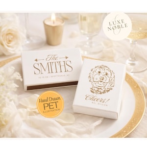 Custom Dog Illustration Wedding Matchboxes | Personalized Pet Portrait Favors | Cheers Wedding Favors | Custom Matchboxes | HandDrawn afbeelding 2