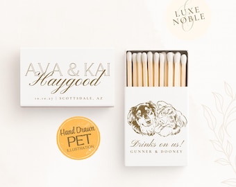 Custom Dog Illustration Wedding Matchboxes | Personalized Pet