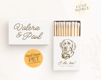 Custom Dog Illustration Wedding Matchboxes | Personalized Pet Portrait Favors | Custom Wedding Matchboxes | Dog Wedding Favors | HandDrawn