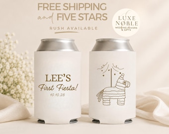 Custom First Fiesta Can Cooler, Fiesta Birthday Favor, Personalized 1st Birthday Party favors, Piñata Party Theme, Kids Birthday adult favor