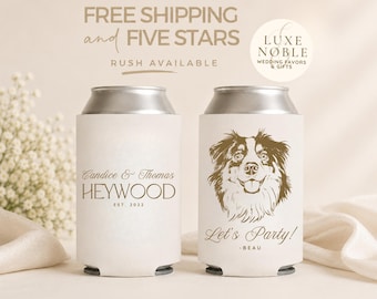 Dog Wedding Can Cooler | Custom Pet Portrait Wedding Favor | Let's Party Wedding Can Cooler | Personalized Wedding Favor | Dog Lover Gift