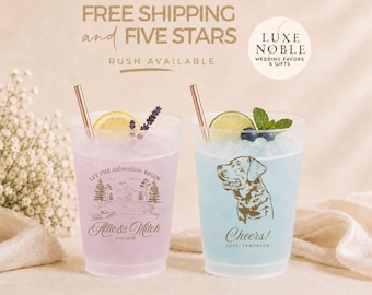 Pet Portrait Frosted Wedding Cups | Personalized Wedding Cups | Custom Dog Wedding Favor | Frosted Plastic Cups | Wedding Favor