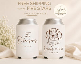 Dog Wedding Can Cooler | Custom Pet Portrait Wedding Favor | Personalized Wedding Can Cooler | Dog Lover Gift | Custom Wedding Favor