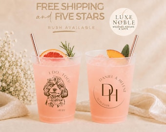 Pet Portrait Frosted Wedding Cups | Personalized Wedding Cups | Custom Dog Wedding Favor | Frosted Plastic Cups | Wedding Favor