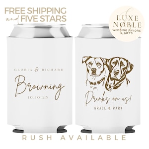 Custom Pet Wedding Can Cooler, Dog Illustration, Personalized Favors, Monogram Wedding Favors, Bulk Custom Favors, Dog Lovers, Rustic
