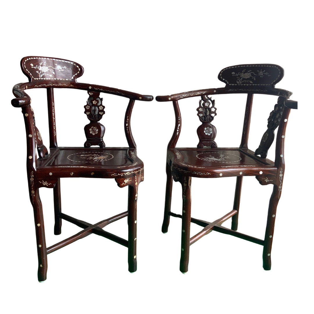 Chinese Corner Chairs With Mother of Pearl Inlays Etsy