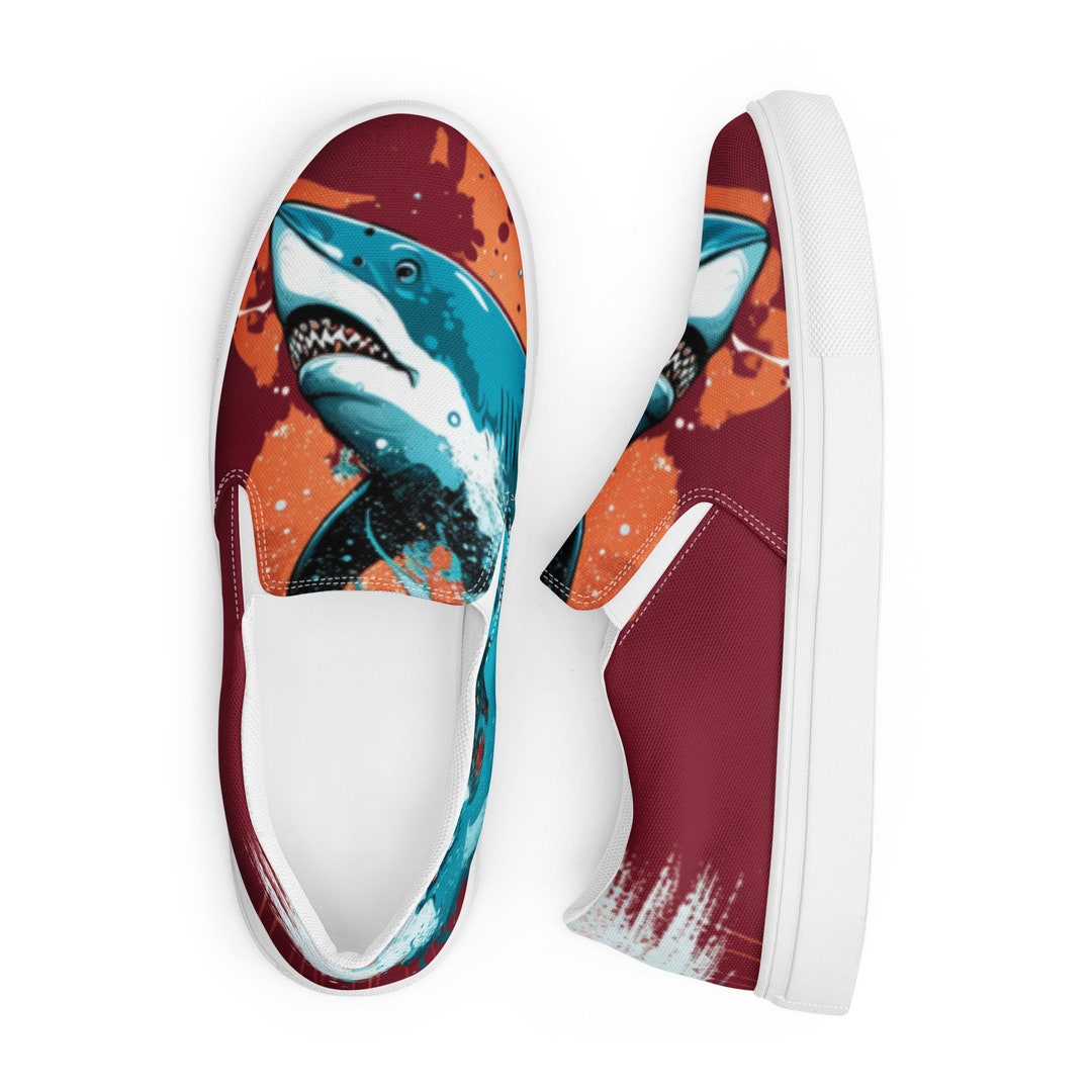 Graffiti Style Shark Shoes, Canvas Slip-on Shoes, 90s Shoes, Shark ...