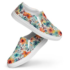Watercolor Flower Slip-On Canvas Shoes, Ladies Casual Footwear, Wildflower Shoe for Women, Nature Lover Gift