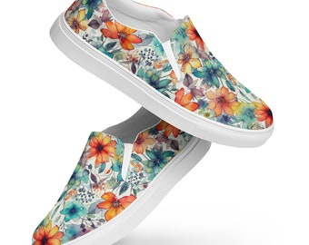 Watercolor Flower Slip-On Canvas Shoes, Ladies Casual Footwear, Wildflower Shoe for Women, Nature Lover Gift