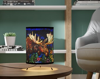 Stained Glass Moose Tripod Stand Lamp