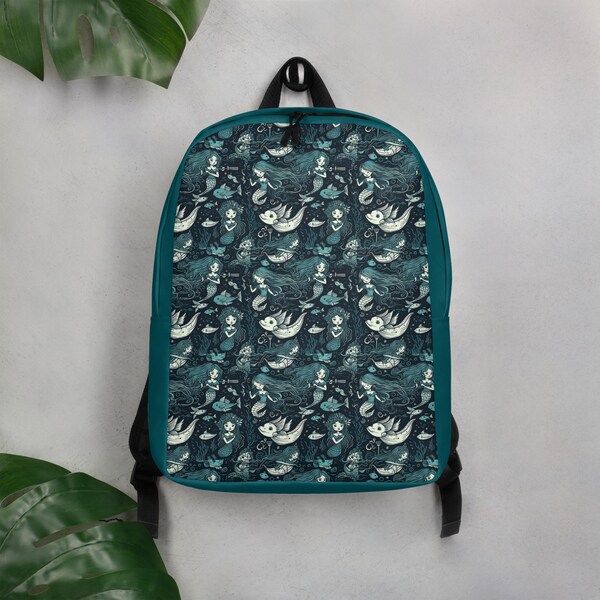 Under the Sea Minimalist Backpack, Mermaid Bag, Cryptid Creature Bookbag, Gift for Him or Her