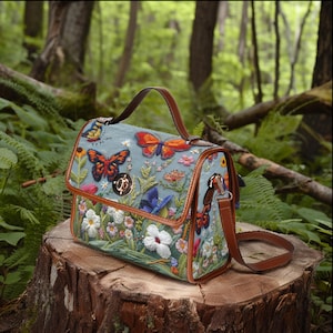 Sac à main imperméable élégant avec fausse broderie papillon, sac à main Forestcore, sac cottagecore, sac à main cartable rétro